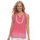 Women's Caribbean Joe Embroidered Lace Tank, Size: Large, Med Red