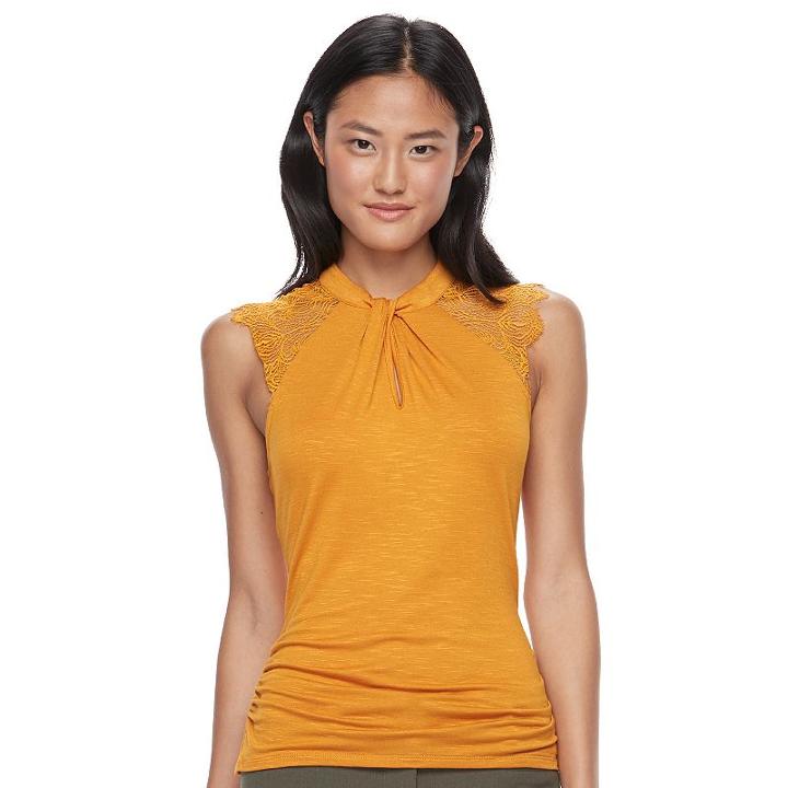 Juniors' Heartsoul Lace Shoulder Sleeveless Top, Teens, Size: Large, Drk Orange