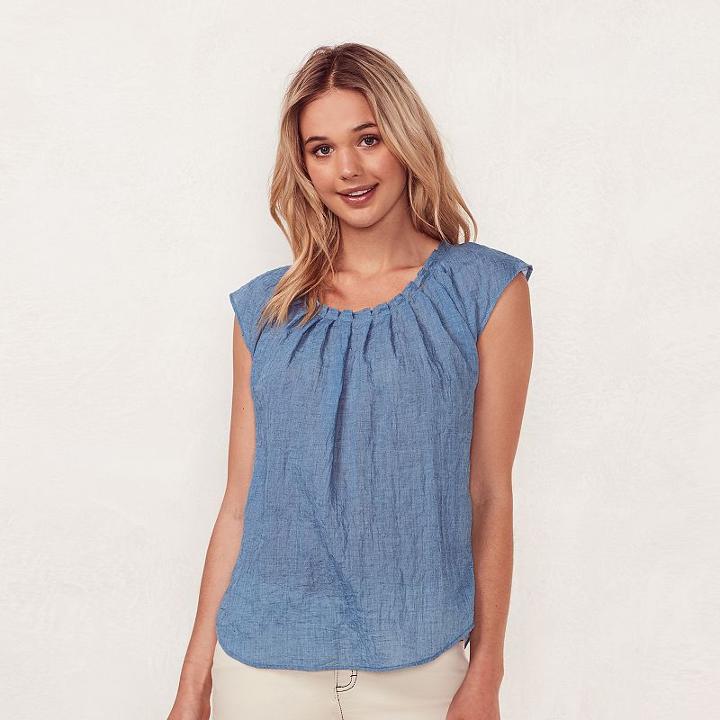 Women's Lc Lauren Conrad Pleated Chambray Top, Size: Xs, Light Blue