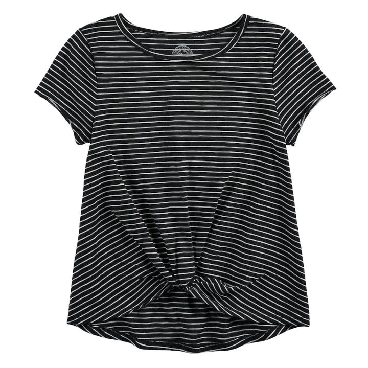 Girls 7-16 So&reg; Knot Front Tee, Size: 10, Black