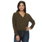 Women's Jennifer Lopez Tie-front Blouse, Size: Small, Med Green