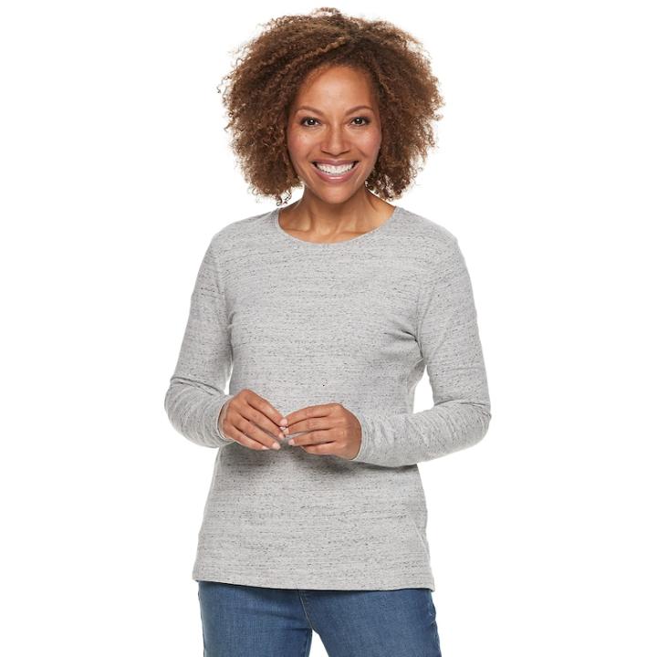 Petite Croft & Barrow&reg; Essential Crewneck Tee, Women's, Size: Xxl Petite, Med Grey