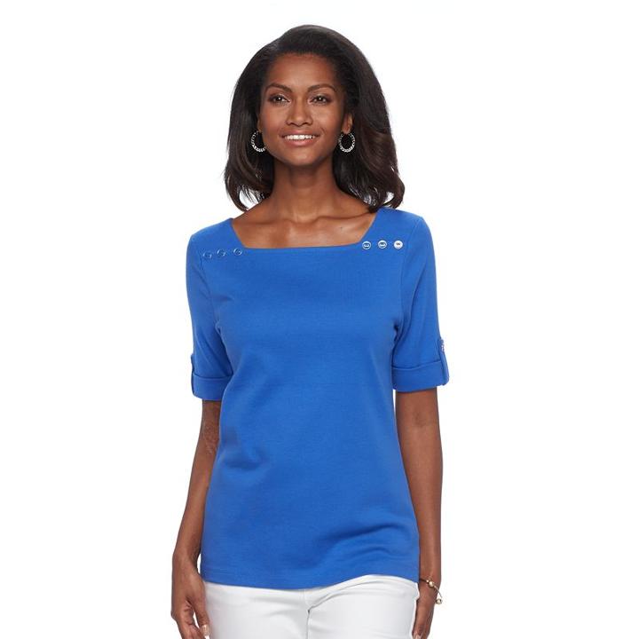Women's Croft & Barrow&reg; Rolled Button-tab Top, Size: Medium, Blue (navy)