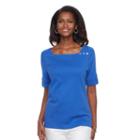 Women's Croft & Barrow&reg; Rolled Button-tab Top, Size: Medium, Blue (navy)