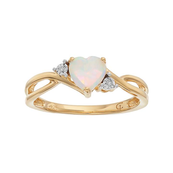 10k Gold Lab-created Opal & Diamond Accent Swirl Heart Ring, Women's, Size: 8, White