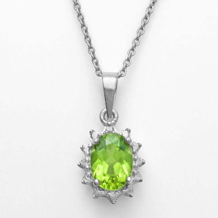 Sterling Silver Peridot Diamond Accent Pendant, Women's, Size: 18, Green