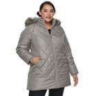 Plus Size D.e.t.a.i.l.s Hooded Quilted Walker Jacket, Women's, Size: 3xl, Light Grey