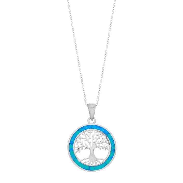 Sterling Silver Lab-created Blue Opal Openwork Tree Pendant Necklace, Women's, Size: 18