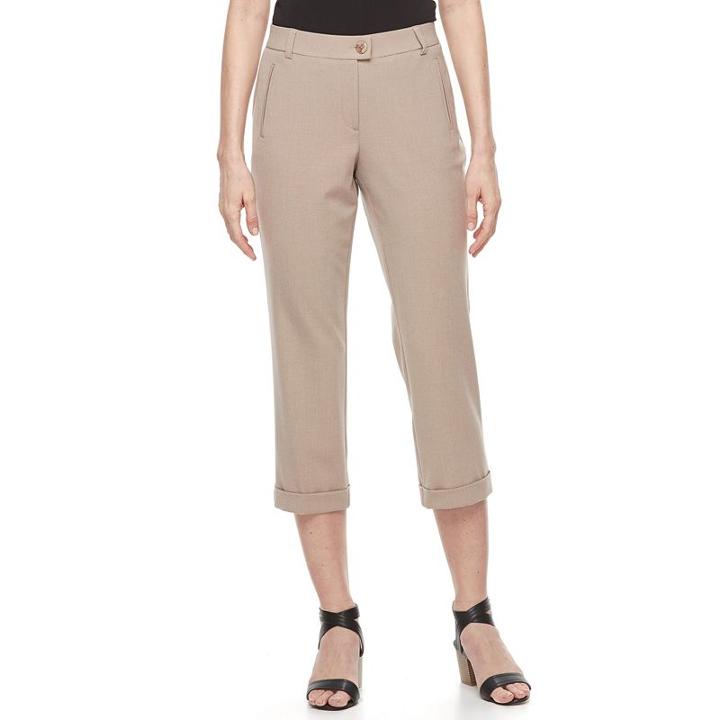 Women's Dana Buchman Crop Cuffed Dress Pants, Size: 14, Beig/green (beig/khaki)