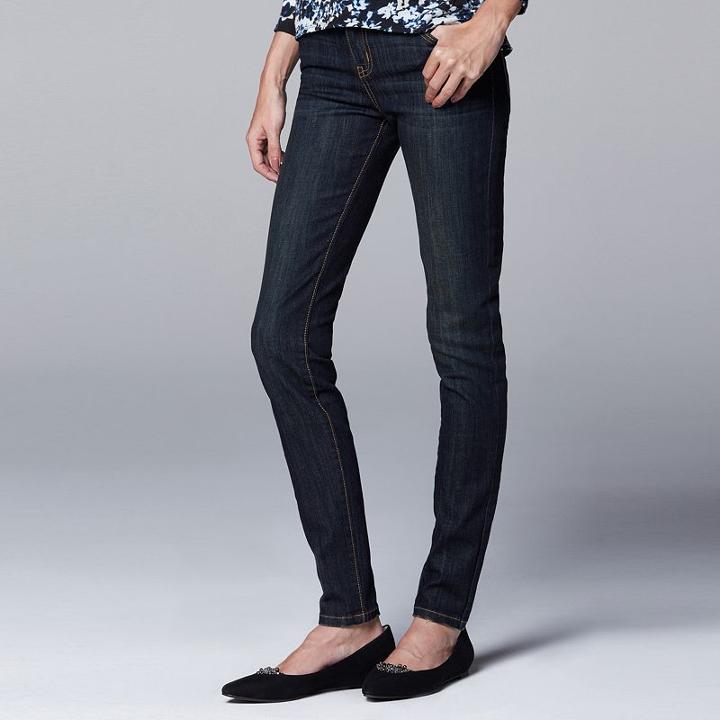 Women's Simply Vera Vera Wang Slimming Skinny Jeans, Size: 0 Long, Dark Blue