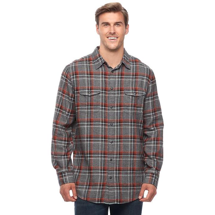 Big & Tall Sonoma Goods For Life&trade; Slim-fit Plaid Stretch Flannel Button-down Shirt, Men's, Size: Xxl Tall, Brown