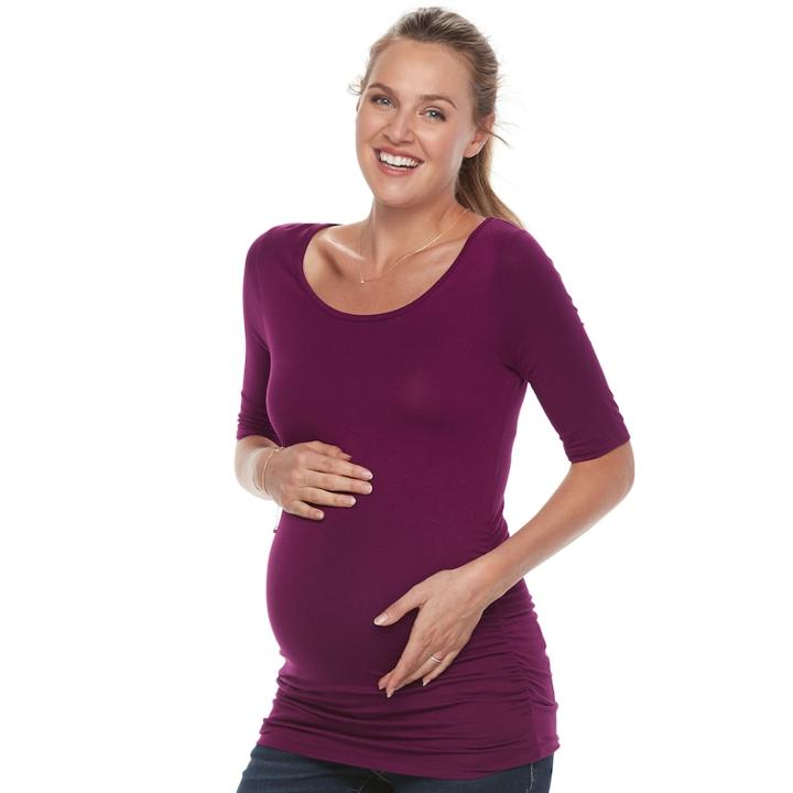 Maternity A:glow Scoopneck Ruched Tee, Women's, Size: M-mat, Purple