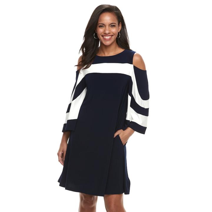 Women's Nina Leonard Oversized Sleeve Cold-shoulder Dress, Size: Medium, Blue (navy)
