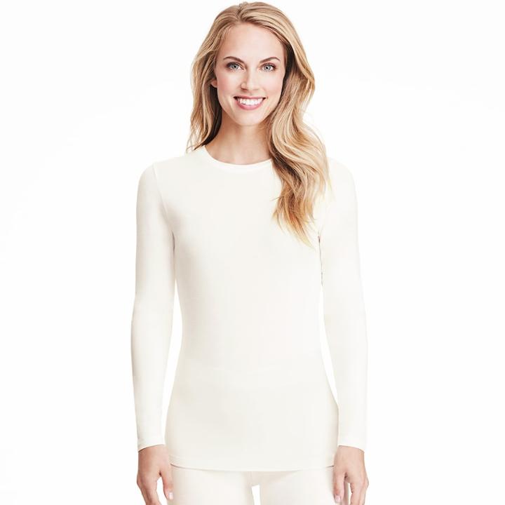 Petite Cuddl Duds Softwear Crewneck Top, Women's, Size: S Petite, Lt Beige