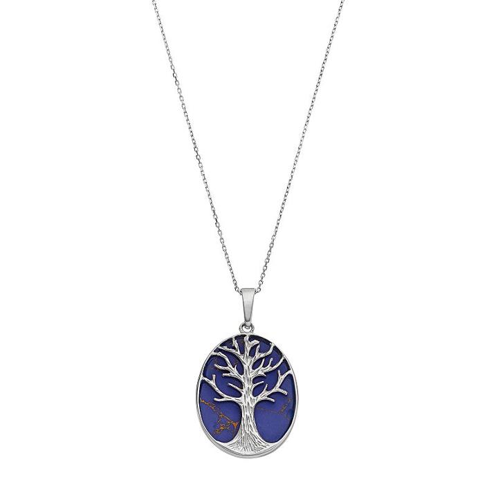 Sterling Silver Lab-created Lapis Lazuli Tree Of Life Oval Pendant, Women's, Size: 18, Blue