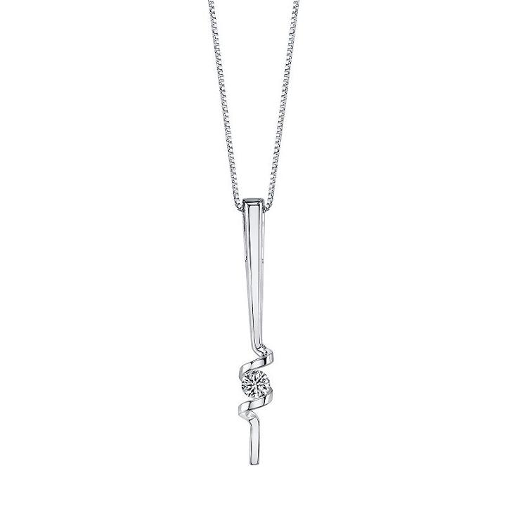 Sirena Collection 14k White Gold 1/10 Carat T.w. Certified Diamond Swirl Stick Pendant Necklace, Women's, Size: 18