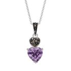 Silver Luxuries Cubic Zirconia & Marcasite Heart Pendant Necklace, Women's, Multicolor