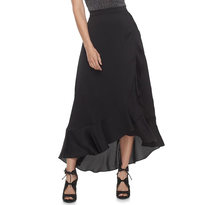 Women's Jennifer Lopez Ruffle Satin Maxi Skirt, Size: Xxl, Black
