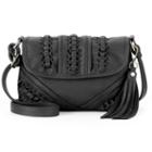 Kiss Me Couture Tassel & Whipstitch Flap Crossbody Bag, Women's, Black