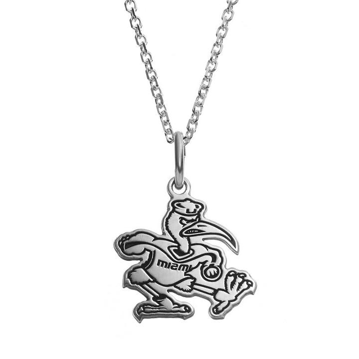 Fiora Sterling Silver Miami Hurricanes Team Logo Pendant Necklace, Women's, Size: 16, Grey