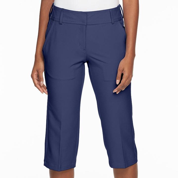 Women's Pebble Beach Performance Stretch Twill Golf Capris, Size: 14, Blue