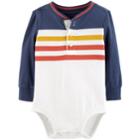 Baby Boy Oshkosh B'gosh&reg; Striped Henley Bodysuit, Size: 12-18 Month, Med Blue