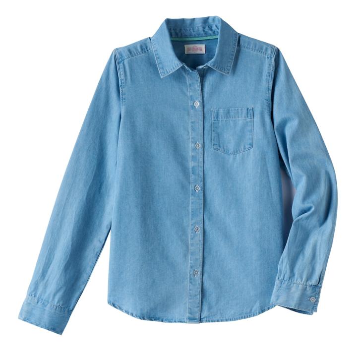 Girls Plus Size So&reg; Lyocell Chambray Button-down Shirt, Size: 20 1/2, Light Blue