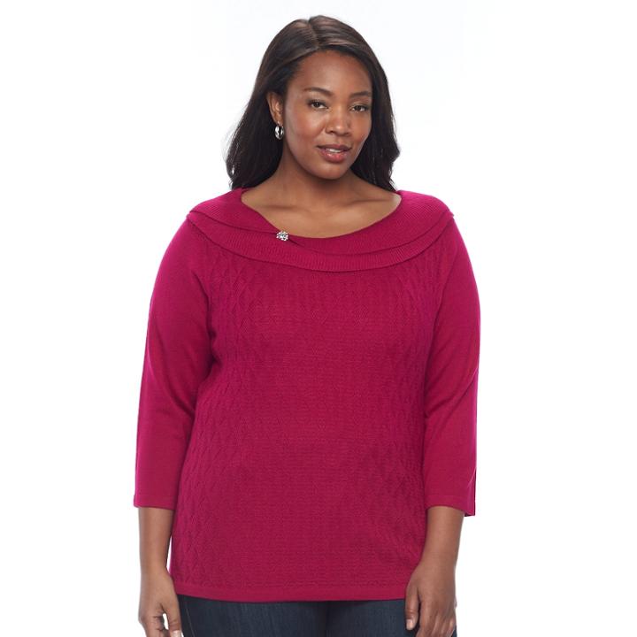 Plus Size Napa Valley Textured Sweater, Women's, Size: 1xl, Brt Red