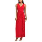 Petite Chaps Surplice Drape-front Full-length Dress, Women's, Size: 8 Petite, Red