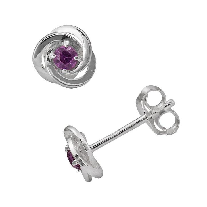 Sterling Silver Cubic Zirconia Swirl Stud Earrings, Women's, Purple