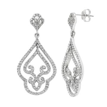 Diamond Essence Sterling Silver Crystal Filigree Drop Earrings, Women's, White