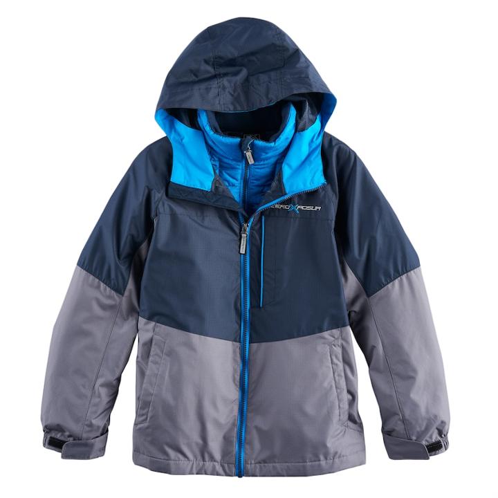 Boys 8-20 Zeroxposur Rain 3-in-1 Systems Jacket, Size: Large, Blue (navy)