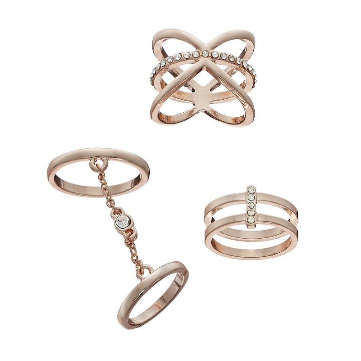 Mudd&reg; Chain, Double Row & X Ring Set, Women's, Size: 7, Pink Other