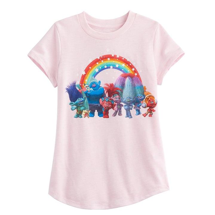 Girls 4-10 Jumping Beans&reg; Dreamworks Trolls Poppy, Branch & Dj Suki Rainbow Short-sleeved Tee, Size: 6, Dark Pink