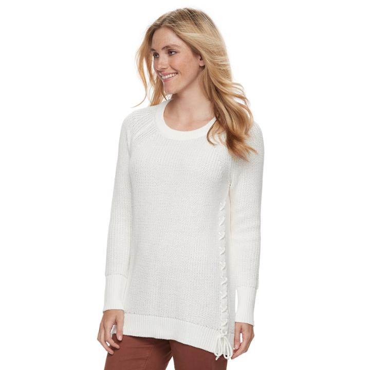 Petite Sonoma Goods For Life&trade; Lace-up Crewneck Sweater, Women's, Size: M Petite, White