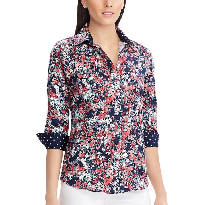 Women's Chaps No-iron Shirt, Size: Medium, Blue (navy)