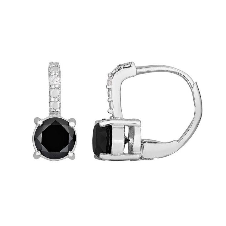 2 Carat T.w. Black And White Diamond Sterling Silver Drop Earrings, Women's