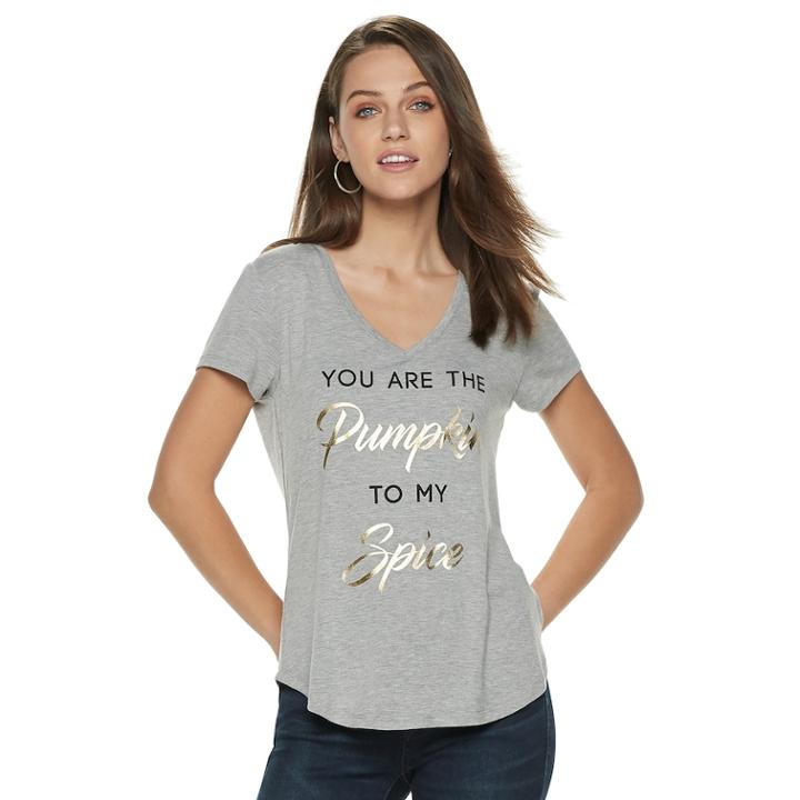 Women's Apt. 9&reg; Graphic V-neck Tee, Size: Xl, Grey