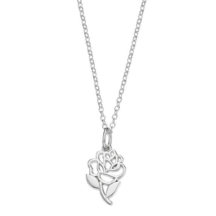 Disney's Beauty And The Beast Kids' Sterling Silver Rose Pendant, Women's, Size: 18