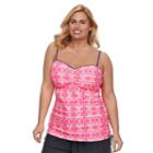 Plus Size Free Country Tie-dye Ruched Tankini Top, Women's, Size: 3xl, Pink Other