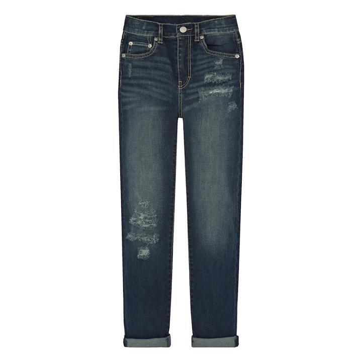 Girls 7-16 Levi's Destructed Rolled Cuff Girlfriend Jeans, Size: 10, Dark Blue
