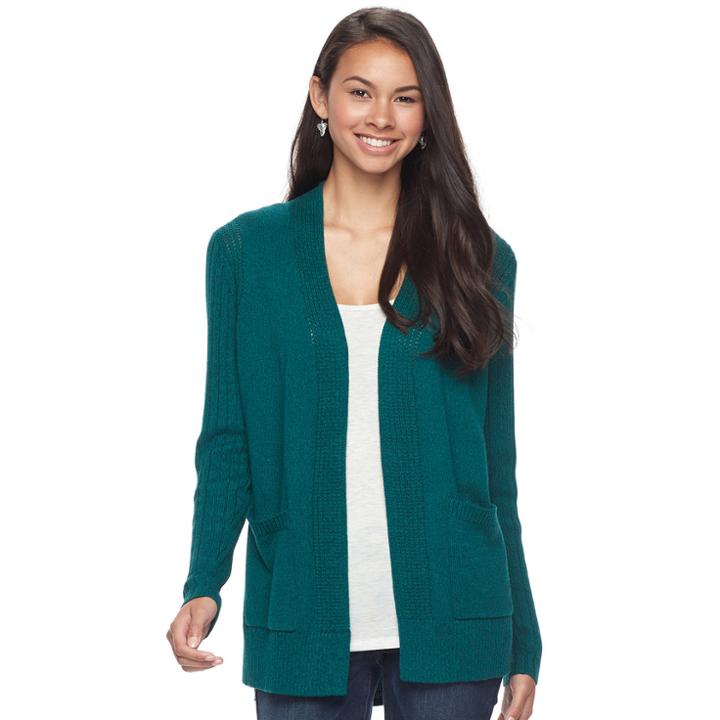 Juniors' So&reg; Rib Sleeve Open Front Cardigan, Teens, Size: Small, Med Green