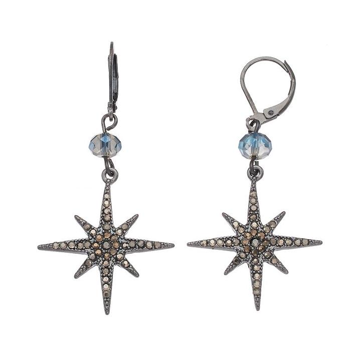 Beaded Starburst Nickel Free Drop Earrings, Women's, Blue