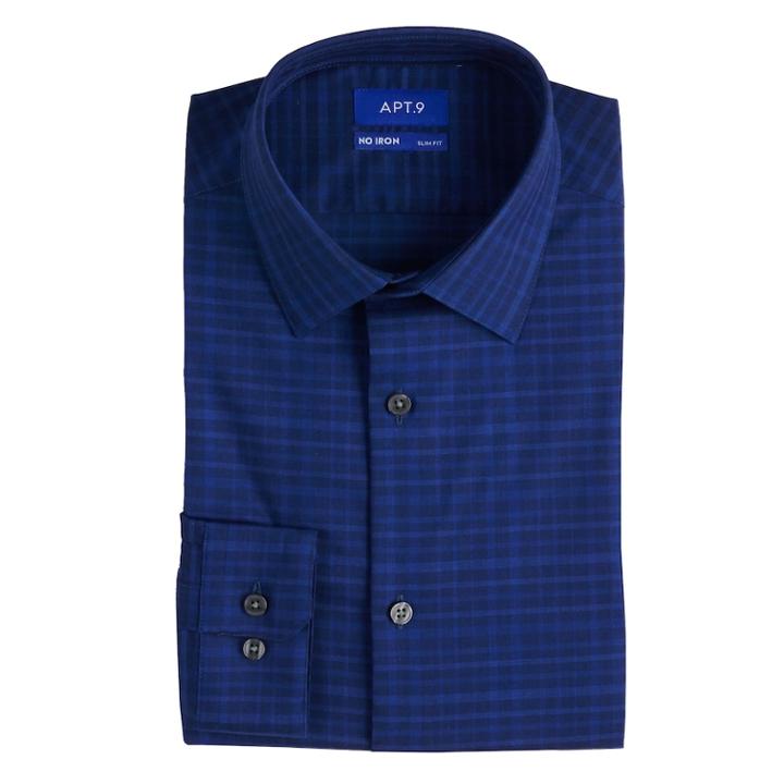 Men's Apt. 9&reg; Slim-fit Heiq Premium Flex No-iron Dress Shirt, Size: M-34/35, Dark Blue