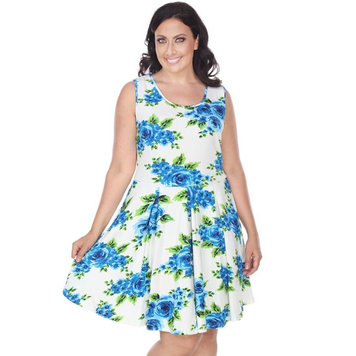 Plus Size White Mark Pleated Fit & Flare Dress, Women's, Size: 1xl, Blue