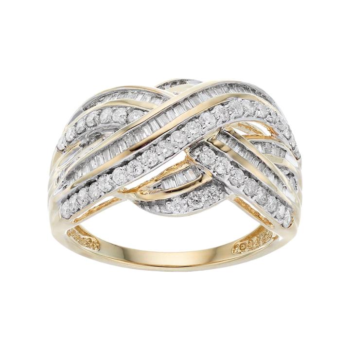 10k Gold 1 Carat T.w. Diamond Crisscross Ring, Women's, Size: 8, White