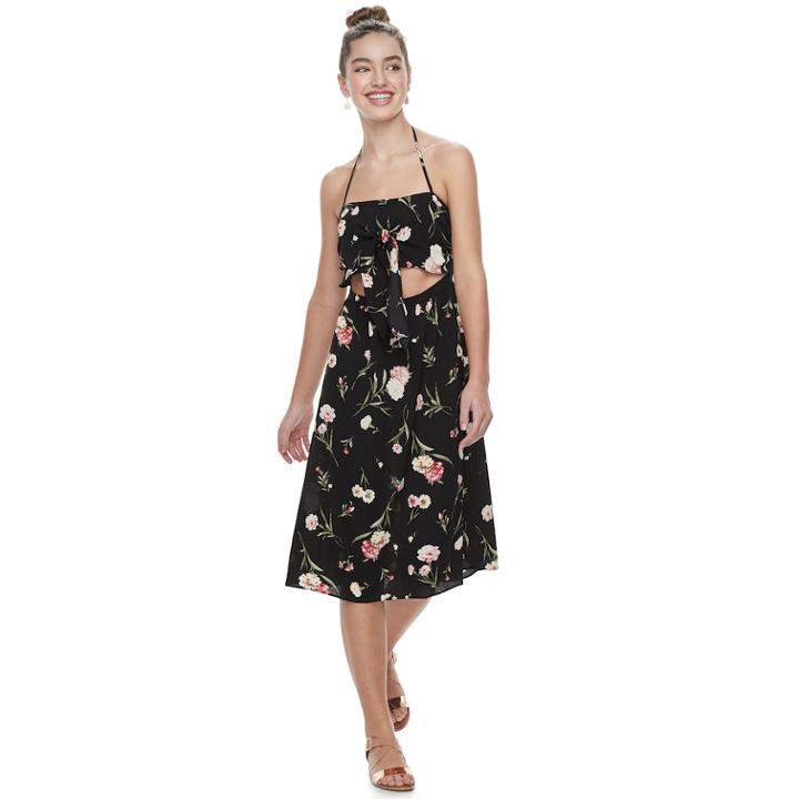 Juniors' Three Pink Hearts Tie-front Halter Maxi Dress, Teens, Size: Medium, Oxford