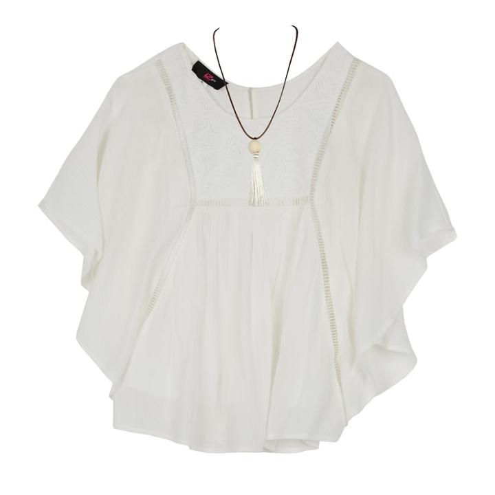 Girls 7-16 Iz Amy Byer Crepon Poncho Top With Necklace, Size: Medium, White
