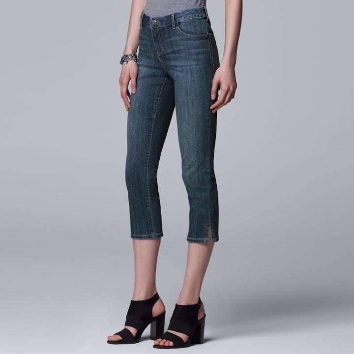 Women's Simply Vera Vera Wang Side Slit Capri Jeans, Size: 4, Turquoise/blue (turq/aqua)