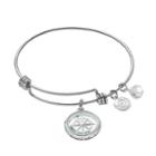 Love This Life Crystal Helm Floating Charm Bangle Bracelet, Women's, Grey